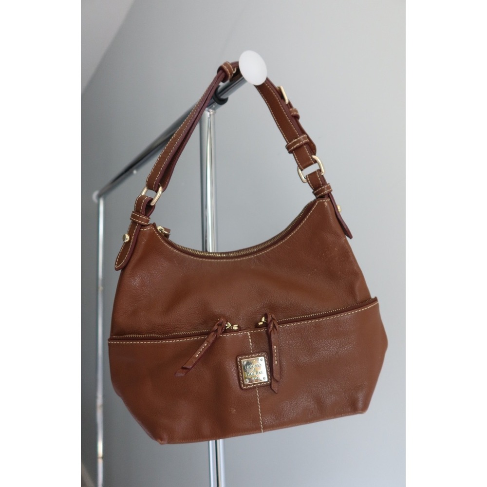 Dooney & Bourke Dillen Brown Pebble Leather Double Pocket Sac‎ Shoulder Bag